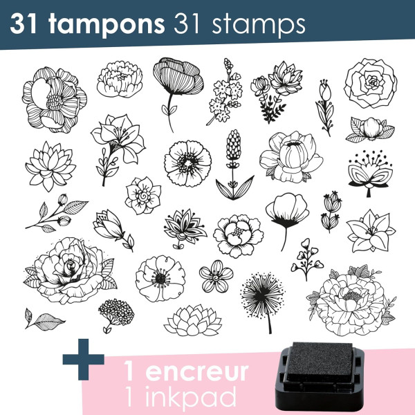 Tampons - Thème fleurs - Mousse et caoutchouc - 31 modèles - Loisirs créatifs - Aladine