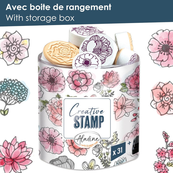 Tampons - Thème fleurs - Mousse et caoutchouc - 31 modèles - Loisirs créatifs - Aladine