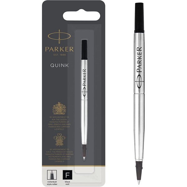 photo-Recharge pour stylo roller - Noir - Pointe fine - Quink - Parker