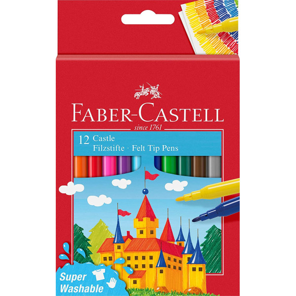 photo-12 feutres de coloriage - Pointe moyenne - Encre lavable - Faber-Castell