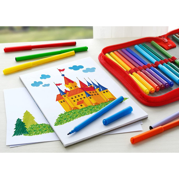 12 feutres de coloriage - Pointe moyenne - Encre lavable - Faber-Castell