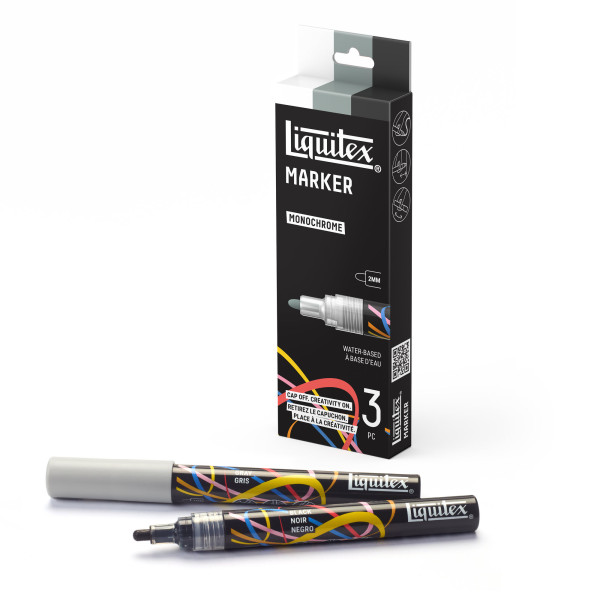 Marqueurs - Peinture acrylique - 3 couleurs monochrome - Pointe ronde 2mm - Toutes surfaces - Liquitex