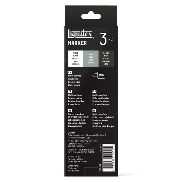 Marqueurs - Peinture acrylique - 3 couleurs monochrome - Pointe ronde 2mm - Toutes surfaces - Liquitex