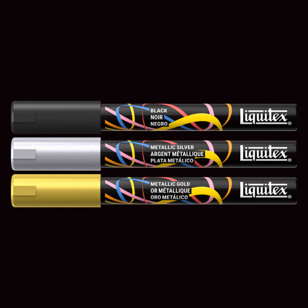 Marqueurs - Peinture acrylique - 3 couleurs métalliques - Pointe ronde 2mm - Toutes surfaces - Liquitex