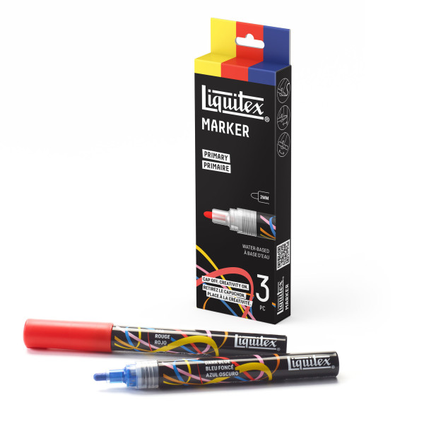 Marqueurs - Peinture acrylique - 3 couleurs primaire - Pointe ronde 2mm - Toutes surfaces - Liquitex