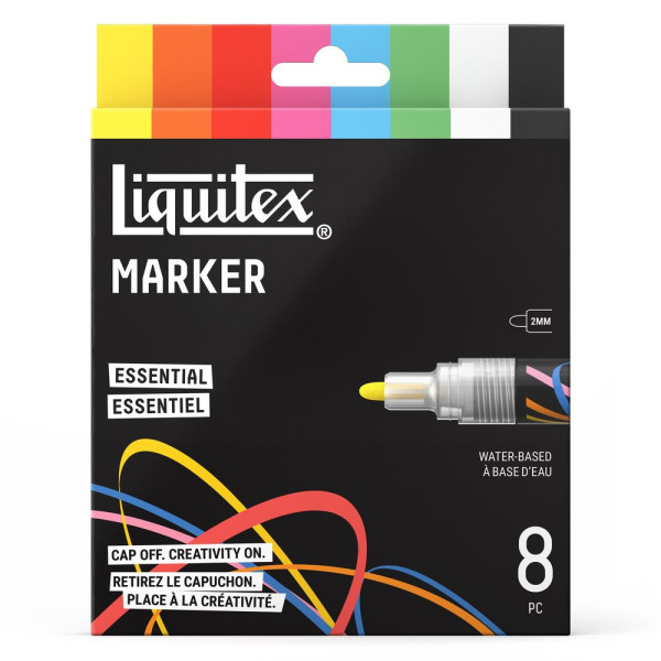 photo-Marqueurs - Peinture acrylique - Couleurs essentielles - Pointe ronde 2mm - Lot de 8 - Liquitex