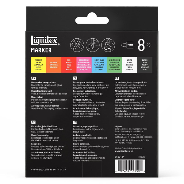 Marqueurs - Peinture acrylique - Couleurs essentielles - Pointe ronde 2mm - Lot de 8 - Liquitex