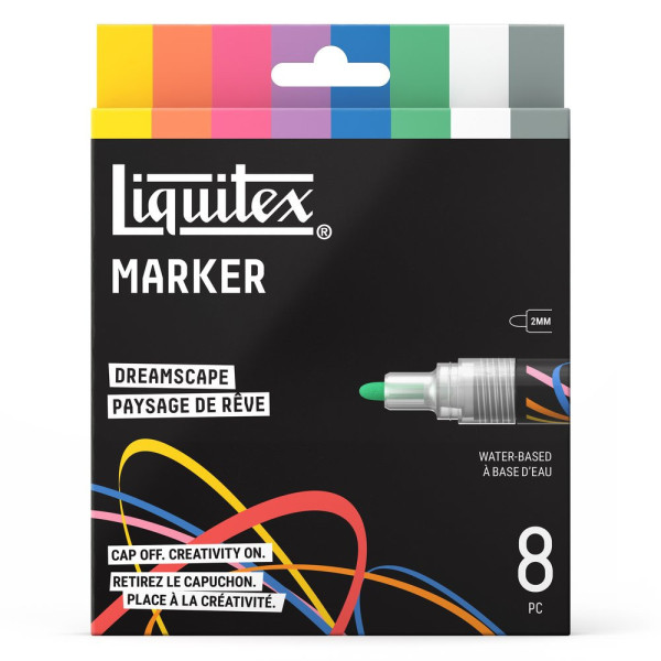 photo-Marqueurs - Peinture acrylique - Couleurs paysage de rêve - Pointe ronde 2mm - Lot de 8 - Liquitex