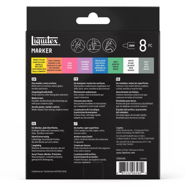 Marqueurs - Peinture acrylique - Couleurs paysage de rêve - Pointe ronde 2mm - Lot de 8 - Liquitex