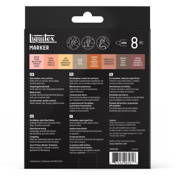 Marqueurs - Peinture acrylique - Couleurs portrait - Pointe ronde 2mm - Lot de 8 - Liquitex