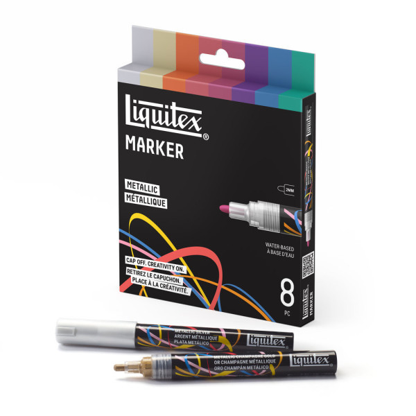 Marqueurs - Peinture acrylique - Couleurs métalliques - Pointe ronde 2mm - Lot de 8 - Liquitex