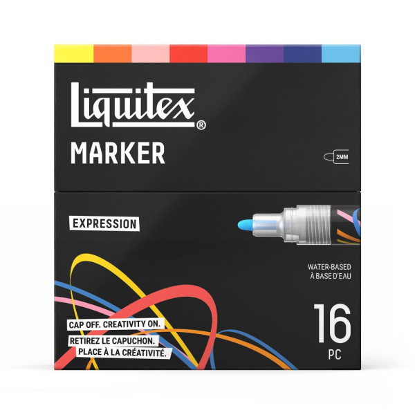 photo-Marqueurs - Peinture acrylique - Boîte de 16 couleurs - Pointe ronde 2mm - Tous supports - Liquitex