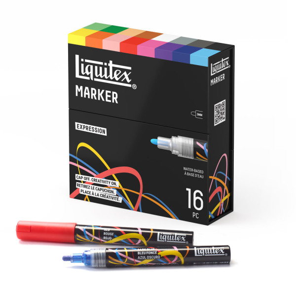 Marqueurs - Peinture acrylique - Boîte de 16 couleurs - Pointe ronde 2mm - Tous supports - Liquitex