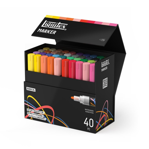 Marqueurs - Peinture acrylique - Boîte de 40 couleurs - Pointe ronde 2mm - Tous supports - Liquitex