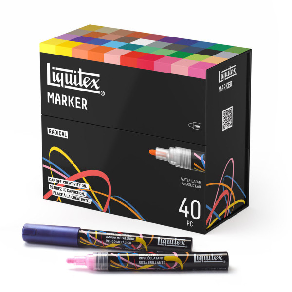 Marqueurs - Peinture acrylique - Boîte de 40 couleurs - Pointe ronde 2mm - Tous supports - Liquitex