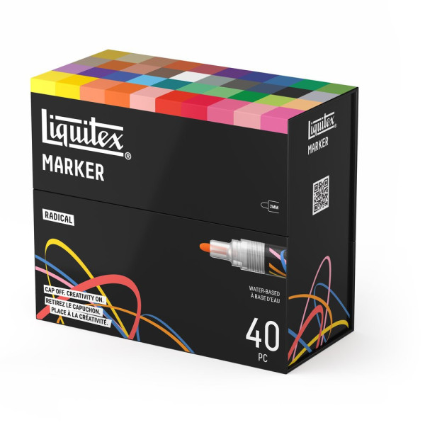 Marqueurs - Peinture acrylique - Boîte de 40 couleurs - Pointe ronde 2mm - Tous supports - Liquitex