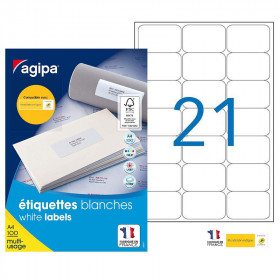 2100 étiquettes blanches - A4 - 63,5x38,1mm - multiusage - Agipa 118984 | Artmania