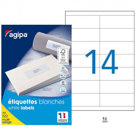 1400 étiquettes blanches - A4 - 105x39mm - Agipa 119002 | Artmania