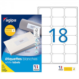 1800 étiquettes blanches - A4 - 63,5x46,6mm - Agipa 100981 | Artmania