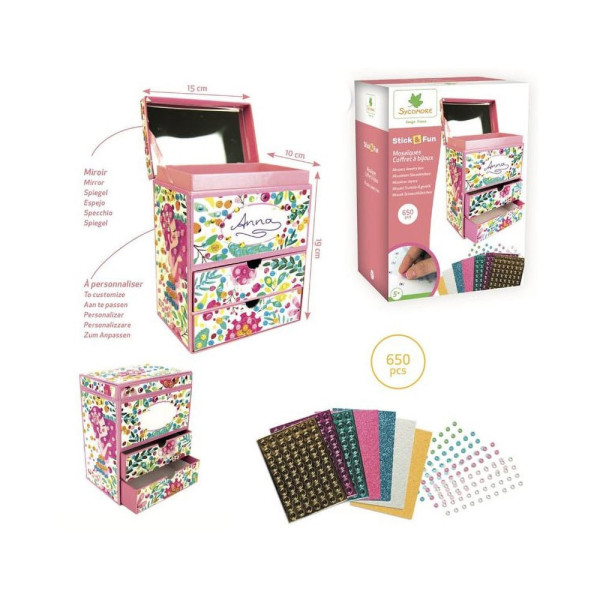 Jeu créatif - Coffret à bijoux à décorer - Strass colorés - Dès 5 ans - Loisirs créatifs