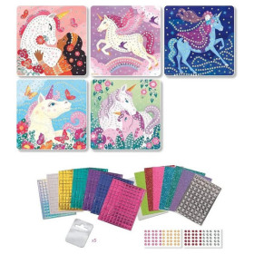 Jeu créatif - Mosaïques à coller - 5 tableaux licornes - Dès 5 ans - Loisirs créatifs