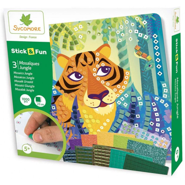 photo-Jeu créatif - Mosaïques à coller - 3 tableaux animaux de la jungle - Dès 5 ans - Loisirs créatifs
