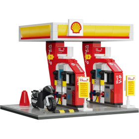 photo-Maquette - Station service Shell - 305 pièces + 1 moto incluse - 19,5x11cm - CaDA