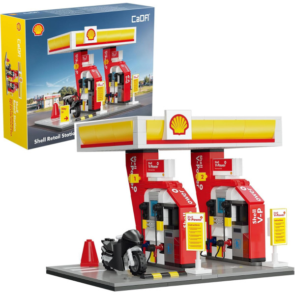 Maquette - Station service Shell - 305 pièces + 1 moto incluse - 19,5x11cm - CaDA