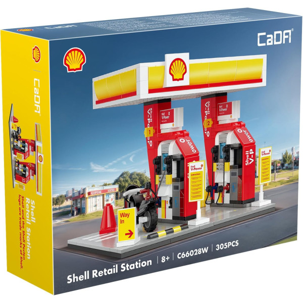 Maquette - Station service Shell - 305 pièces + 1 moto incluse - 19,5x11cm - CaDA