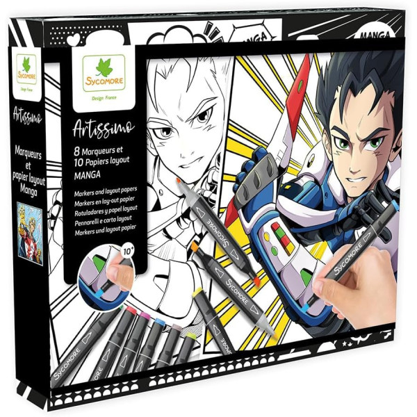 photo-Manga - Coffret de 8 marqueurs + 10 papier layout Manga - Dès 10 ans - Sycomore