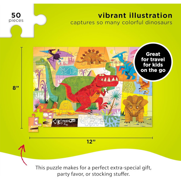 Puzzle - 50 pièces - Le monde des dinosaures - Dès 4 ans - Boîte en métal - Crocodile Creek