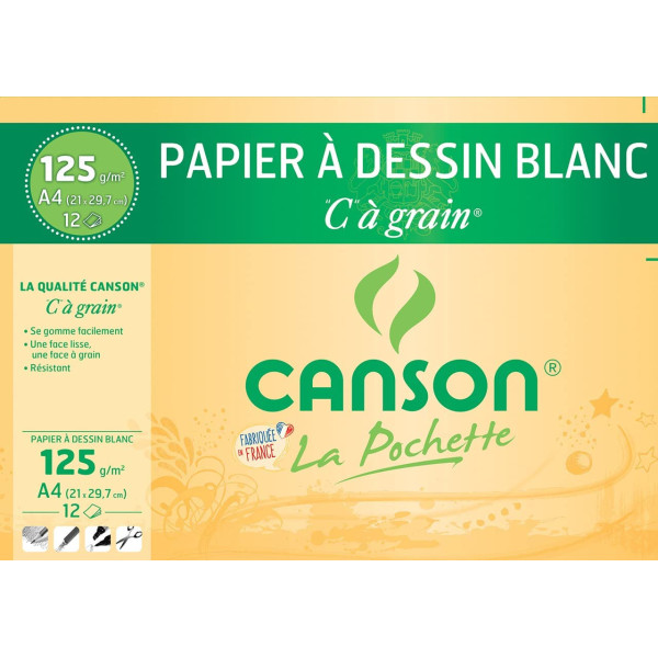 photo-Papier à dessin - A4 (21x29,7cm) - Canson - 12 feuilles - 125g - C à grain