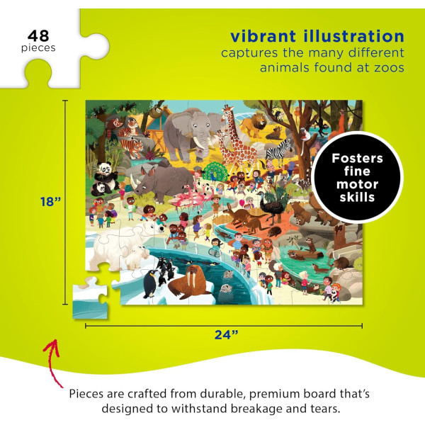 Puzzle - 48 pièces - Une journée au zoo - Dès 4 ans - Animaux - Crocodile Creek