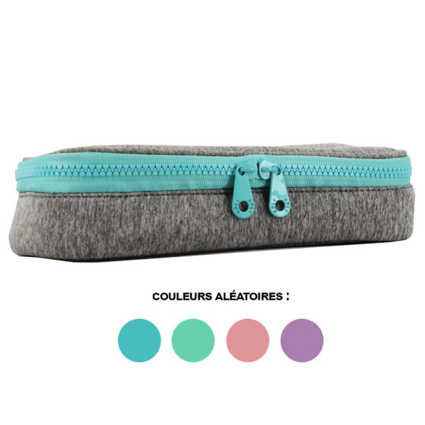 photo-Trousse - Scolaire - Rectangulaire - Gris chiné et pastel - Tissu - Apli