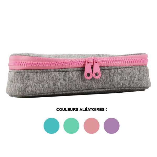 Trousse - Scolaire - Rectangulaire - Gris chiné et pastel - Tissu - Apli