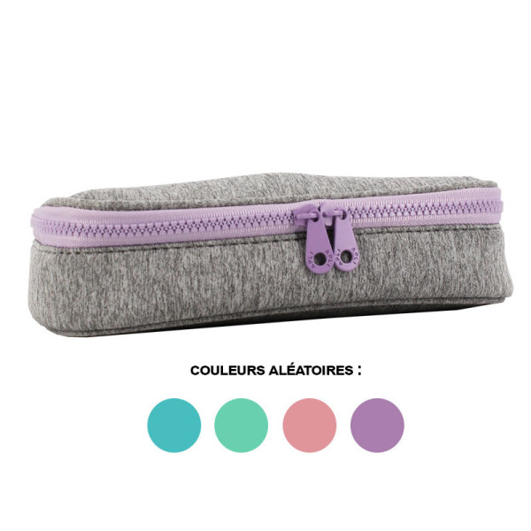 Trousse - Scolaire - Rectangulaire - Gris chiné et pastel - Tissu - Apli