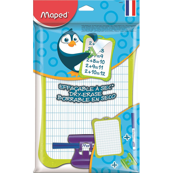 Ardoise blanche - Effaçable - 2 faces - Brosse - Feutre effaçable - Maped