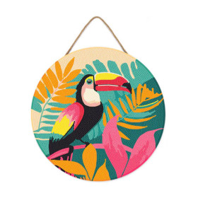 photo-Diamond painting - Support disque en bois - Modèle toucan coloré - 30cm diamètre - Figured'Art