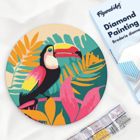 Diamond painting - Support disque en bois - Modèle toucan coloré - 30cm diamètre - Figured'Art