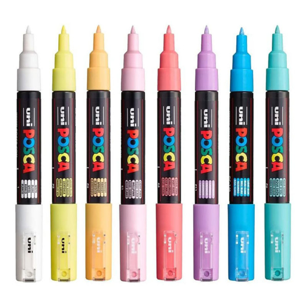 Feutres - POSCA - PC-1M - Pointe ronde fine - 8 couleurs pastel - Tous supports