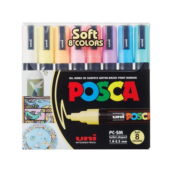 photo-Feutres - POSCA - PC-5M - Pointe ronde moyenne - 8 couleurs pastel - Tous supports