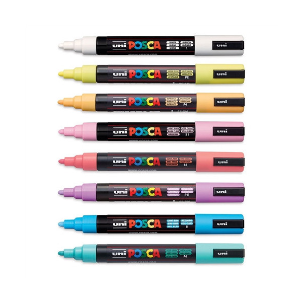 Feutres - POSCA - PC-5M - Pointe ronde moyenne - 8 couleurs pastel - Tous supports