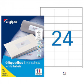 2400 étiquettes blanches - A4 - 70x35mm - Agipa 1190016
