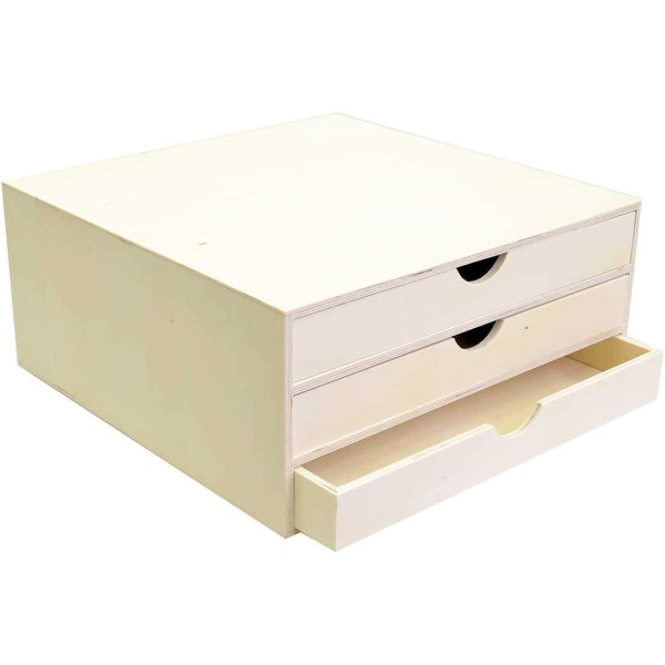 Boîte à 3 tiroirs en bois - A décorer et personnaliser - 34,5x15,5x34cm - Loisirs créatifs
