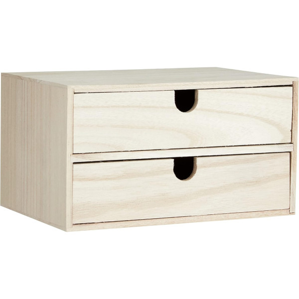 photo-Meuble en bois avec 2 tiroirs - A décorer et personnaliser - 24x16x13,3cm - Loisirs créatifs