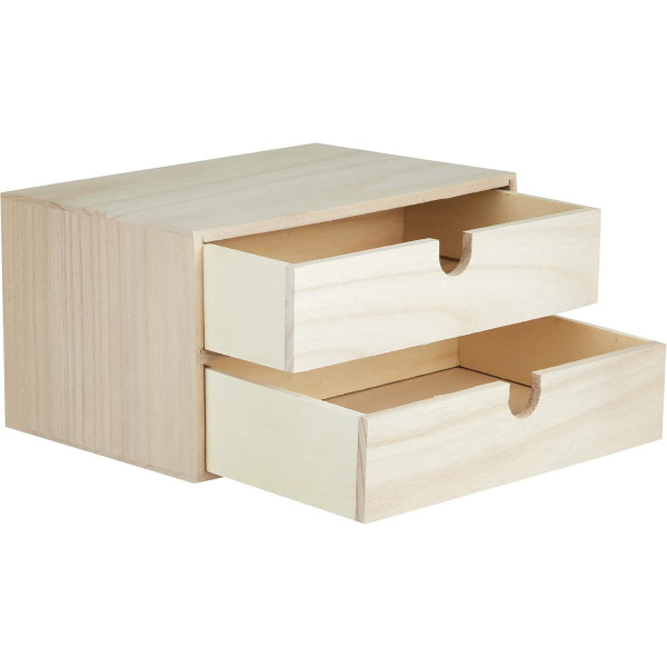 Meuble en bois avec 2 tiroirs - A décorer et personnaliser - 24x16x13,3cm - Loisirs créatifs