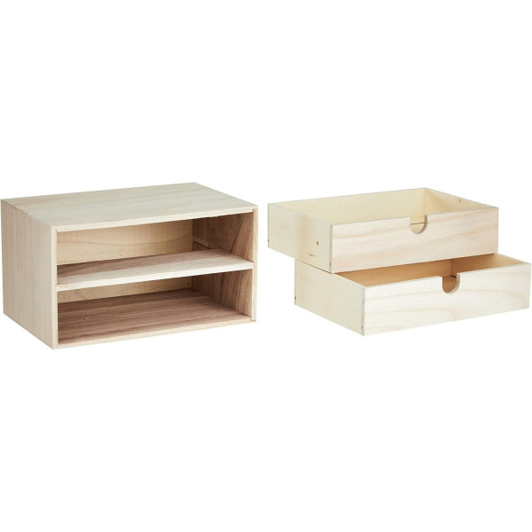Meuble en bois avec 2 tiroirs - A décorer et personnaliser - 24x16x13,3cm - Loisirs créatifs