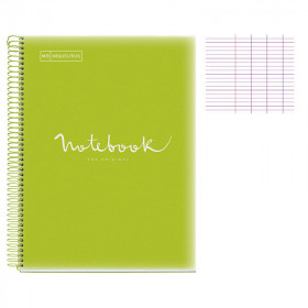Cahier - A4 (21x29,7cm) - Grands carreaux - 80 pages - couverture en polypro vert citron - à spirale - Notebook Miquelrius