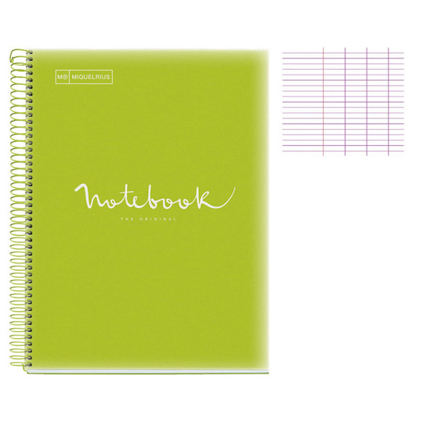 Cahier - A4 (21x29,7cm) - Grands carreaux - 80 pages - couverture en polypro vert citron - à spirale - Notebook Miquelrius