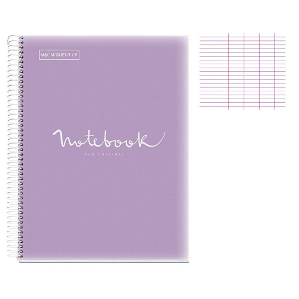 Cahier - A4 (21x29,7cm) - Grands carreaux - 80 pages - couverture en polypro lilas - à spirale - Notebook Miquelrius